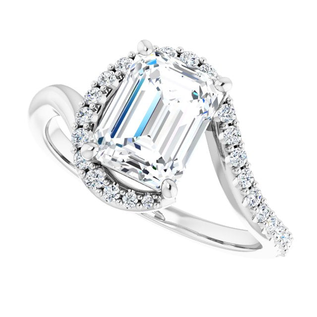 Cubic Zirconia Engagement Ring- The Phyllis (Customizable Radiant Cut Design with Swooping Pavé Bypass Band)