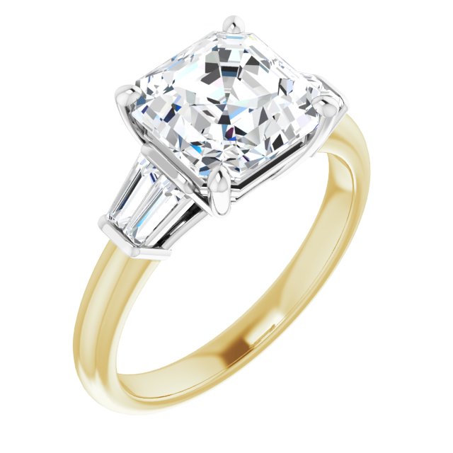 14K Yellow & White Gold Customizable 5-stone Asscher Cut Style with Quad Tapered Baguettes