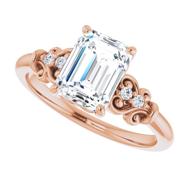 Cubic Zirconia Engagement Ring- The Amice (Customizable Vintage 5-stone Design with Radiant Cut Center and Artistic Band Décor)