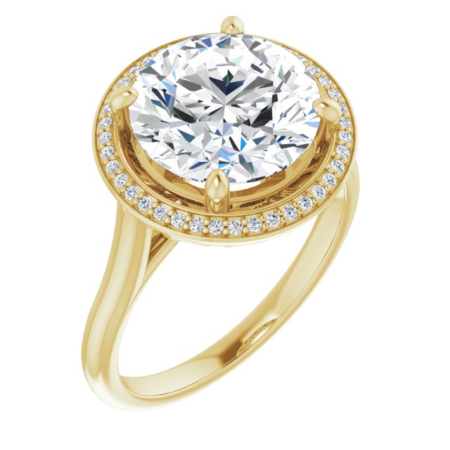 10K Yellow Gold Customizable Cathedral-Raised Round Cut Halo Style