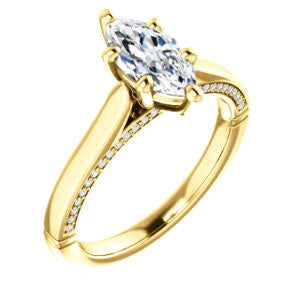 Cubic Zirconia Engagement Ring- The Tonja (Customizable Marquise Cut Semi-Solitaire with Dual Three-sided Pavé Band)