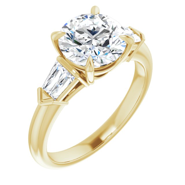 Cubic Zirconia Engagement Ring- The Fortunada (Customizable 5-stone Design with Round Cut Center and Quad Baguettes)