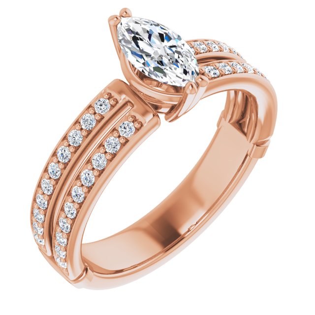 10K Rose Gold Customizable Marquise Cut Design featuring Split Band with Accents