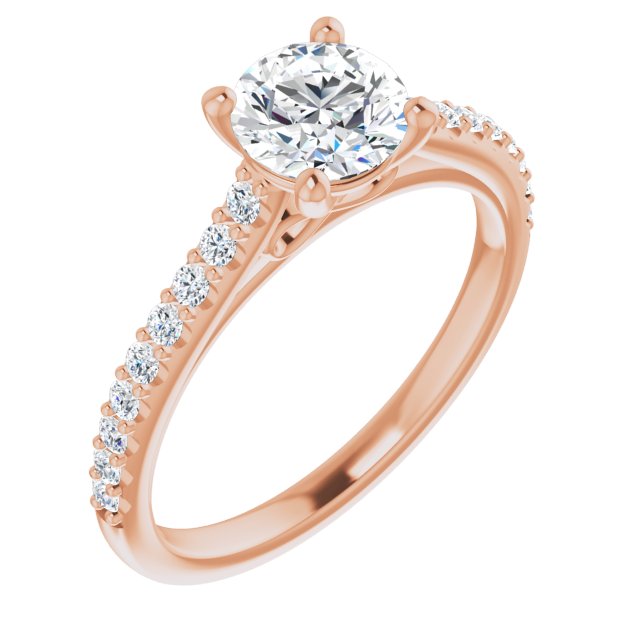 10K Rose Gold Customizable Cathedral-raised Round Cut Design with Accented Band and Infinity Symbol Trellis Decoration