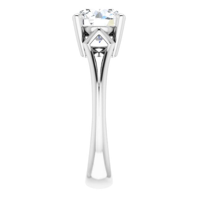 Cubic Zirconia Engagement Ring- The Frankie (Customizable Cathedral-Raised Round Cut Solitaire with Angular Chevron Split Band)