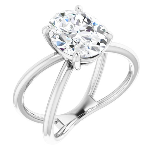 10K White Gold Customizable Oval Cut Solitaire with Semi-Atomic Symbol Band