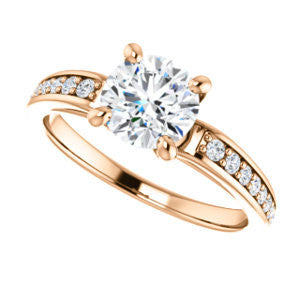 Cubic Zirconia Engagement Ring- The Sashalle (Customizable Cathedral-Raised Round Cut Design with Tapered Pavé Band)