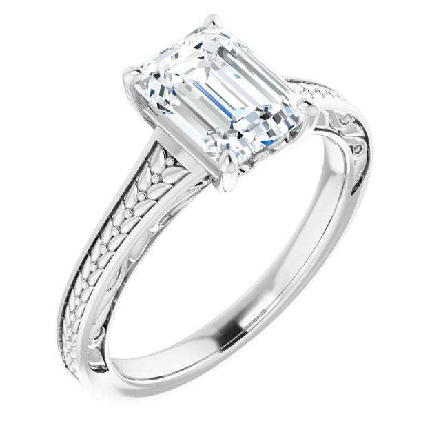 Cubic Zirconia Engagement Ring- The Shariya (Customizable Radiant Cut Solitaire with Organic Textured Band and Decorative Prong Basket)