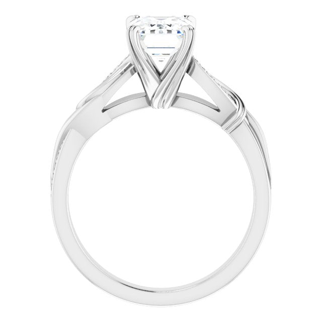 Cubic Zirconia Engagement Ring- The Fabiola (Customizable Cathedral-raised Radiant Cut Design featuring Rope-Braided Half-Pavé Band)