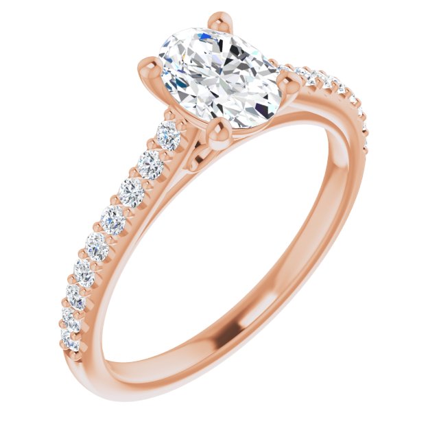 10K Rose Gold Customizable Cathedral-raised Oval Cut Design with Accented Band and Infinity Symbol Trellis Decoration