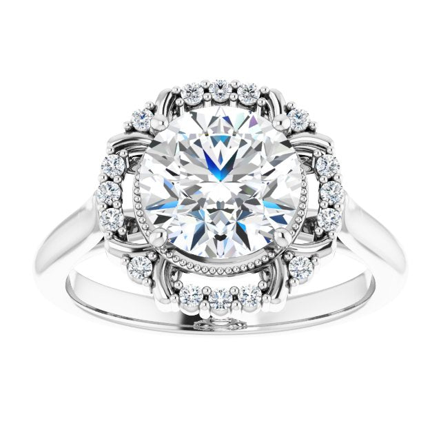 Cubic Zirconia Engagement Ring- The Sana (Customizable Round Cut Design with Majestic Crown Halo and Raised Illusion Setting)