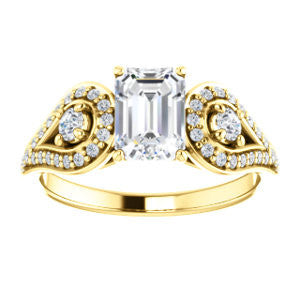 Cubic Zirconia Engagement Ring- The Tonya Laverne (Customizable Emerald Cut Design with Winged Split-Pavé Band)