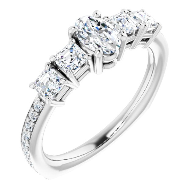 10K White Gold Customizable Oval Cut 5-stone Style with Quad Oval Accents plus Shared Prong Band