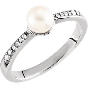 Cubic Zirconia Engagement Ring- The ________ Naming Rights 64-72 (White Freshwater Cultured Pearl & 0.08 CTW Channel-Set CZ)