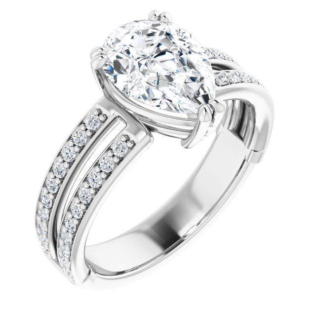 Cubic Zirconia Engagement Ring- The Constance (Customizable Pear Cut Design featuring Split Band with Accents)