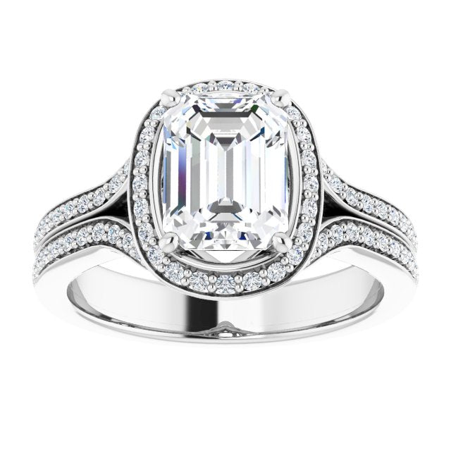 Cubic Zirconia Engagement Ring- The Dionne (Customizable Cathedral-raised Radiant Cut Setting with Halo and Shared Prong Band)