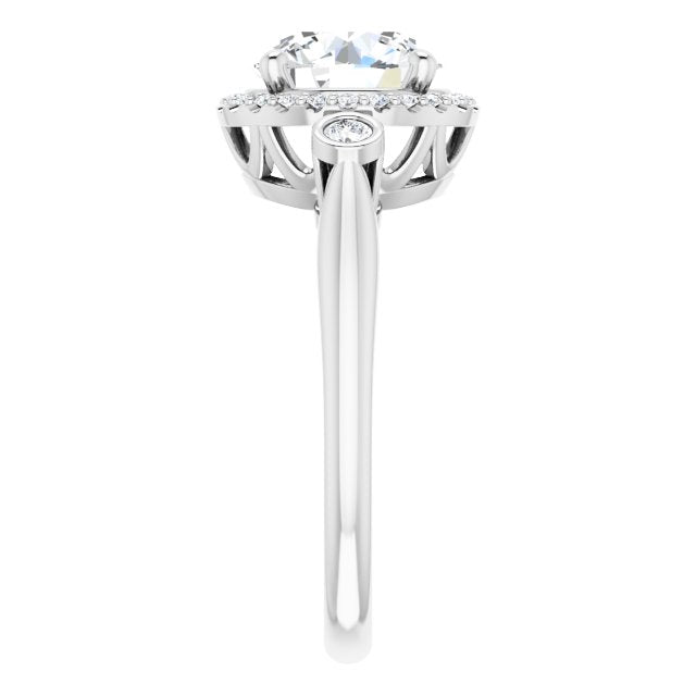 Cubic Zirconia Engagement Ring- The Adoración (Customizable Round Cut Style with Halo and Twin Round Bezel Accents)