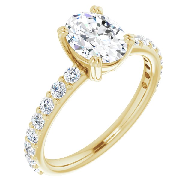 Cubic Zirconia Engagement Ring- The Chandita (Customizable Oval Cut Design with Large Round Cut 3/4 Band Accents)