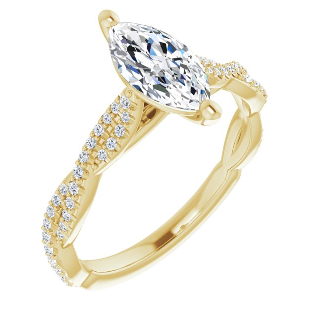 Cubic Zirconia Engagement Ring- The Alelli (Customizable Marquise Cut Style with Thin and Twisted Micropavé Band)