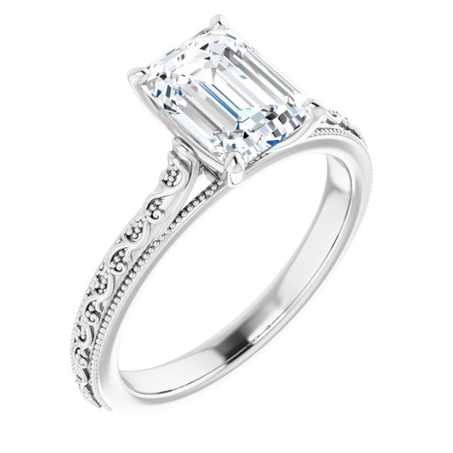 Cubic Zirconia Engagement Ring- The Conchita (Customizable Radiant Cut Solitaire with Delicate Milgrain Filigree Band)