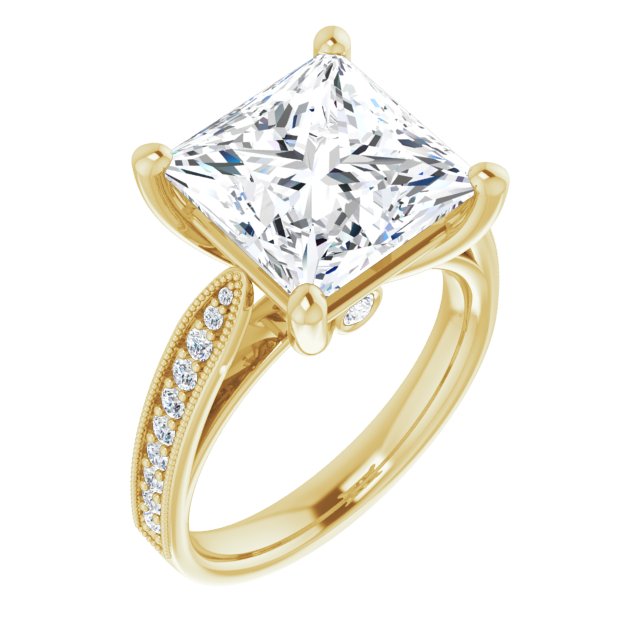 10K Yellow Gold Customizable Princess/Square Cut Style featuring Milgrained Shared Prong Band & Dual Peekaboos