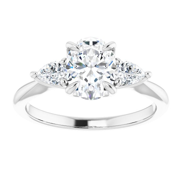 Cubic Zirconia Engagement Ring- The Sharona (Customizable 3-stone Design with Oval Cut Center and Dual Large Pear Side Stones)