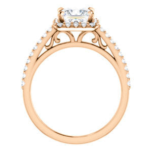 Cubic Zirconia Engagement Ring- The Sunshine (Customizable Princess Cut Halo Design with Vintage Cathedral Trellis and Thin Pavé Band)