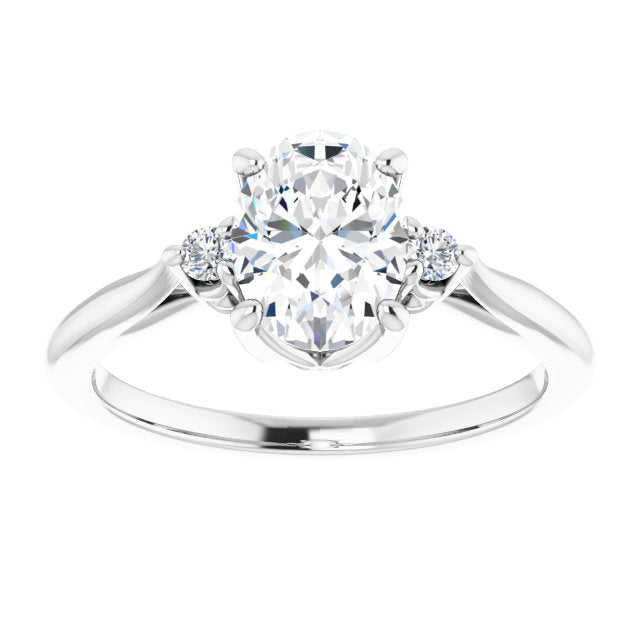 Cubic Zirconia Engagement Ring- The Malena (Customizable Three-stone Oval Cut Design with Small Round Accents and Vintage Trellis/Basket)
