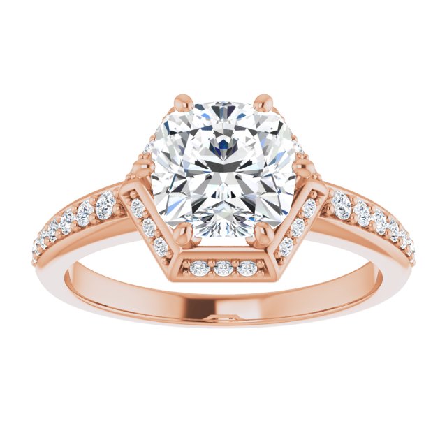 Cubic Zirconia Engagement Ring- The Gwen Noelle (Customizable Cushion Cut Design with Geometric Under-Halo and Shared Prong Band)