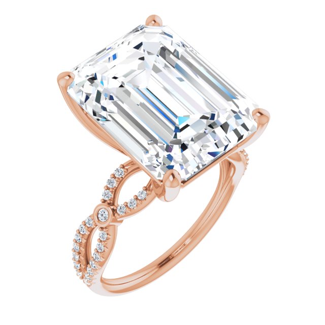 10K Rose Gold Customizable Emerald/Radiant Cut Design with Infinity-inspired Split Pavé Band and Bezel Peekaboo Accents