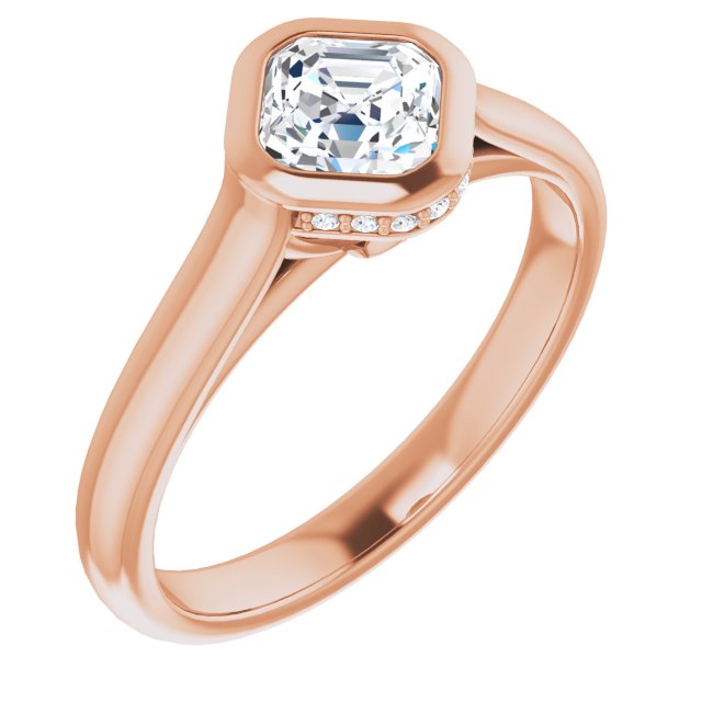 10K Rose Gold Customizable Asscher Cut Semi-Solitaire with Under-Halo and Peekaboo Cluster