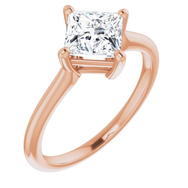 10K Rose Gold Customizable Princess/Square Cut Solitaire with Raised Prong Basket