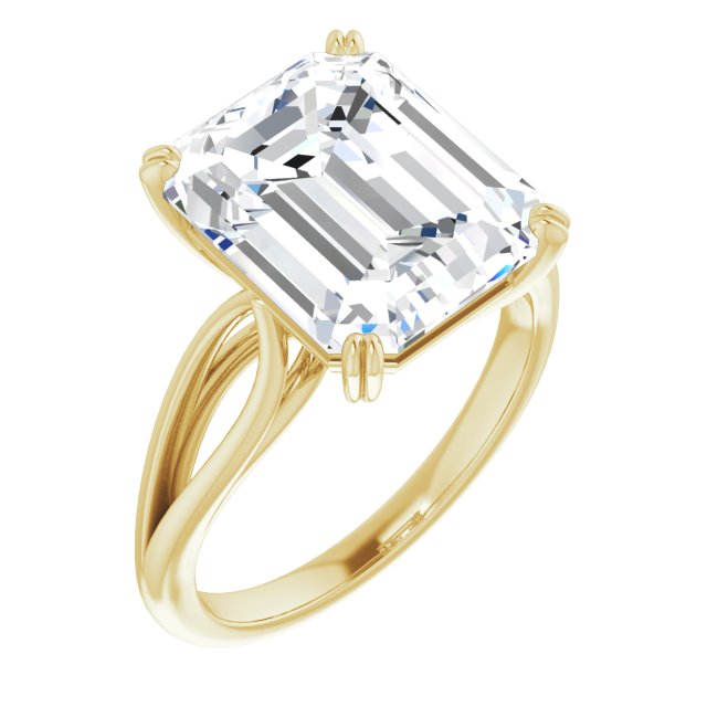 10K Yellow Gold Customizable Emerald/Radiant Cut Solitaire with Wide-Split Band