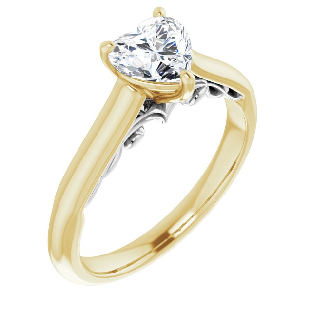 14K Yellow & White Gold Customizable Heart Cut Cathedral Solitaire with Two-Tone Option Decorative Trellis 'Down Under'