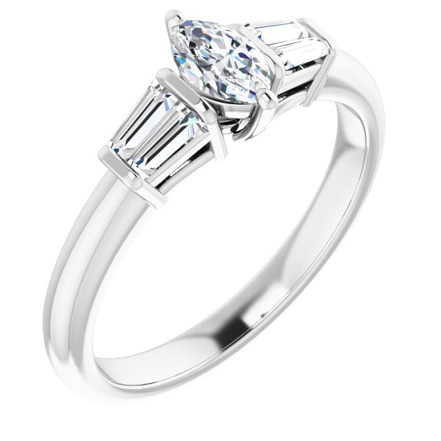 10K White Gold Customizable 5-stone Marquise Cut Style with Quad Tapered Baguettes