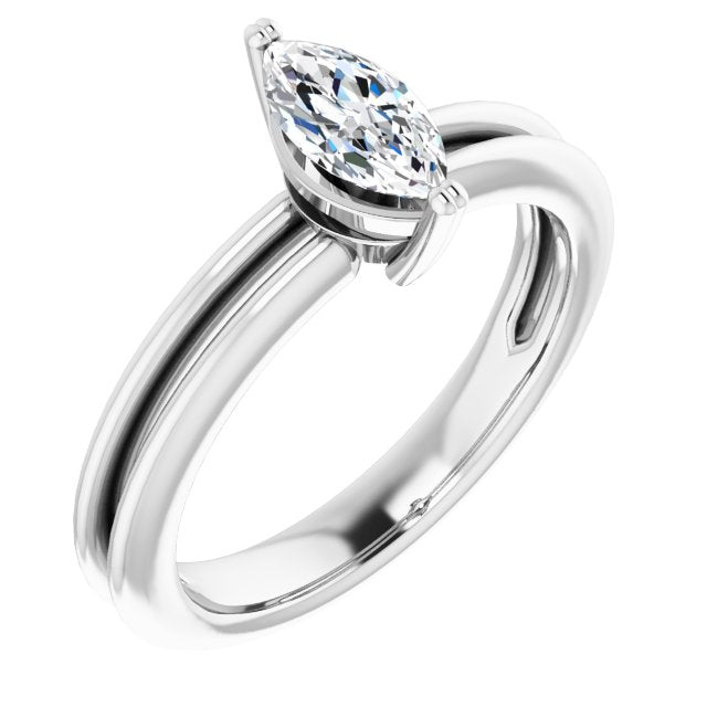 10K White Gold Customizable Marquise Cut Solitaire with Grooved Band