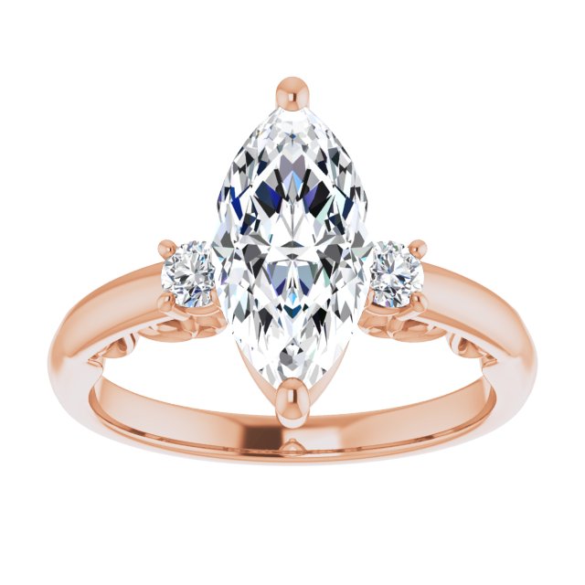 Cubic Zirconia Engagement Ring- The Danika (Customizable Marquise Cut 3-stone Style featuring Heart-Motif Band Enhancement)