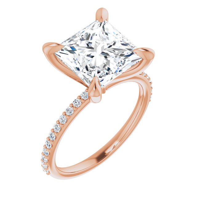 10K Rose Gold Customizable Princess/Square Cut Style with Delicate Pavé Band