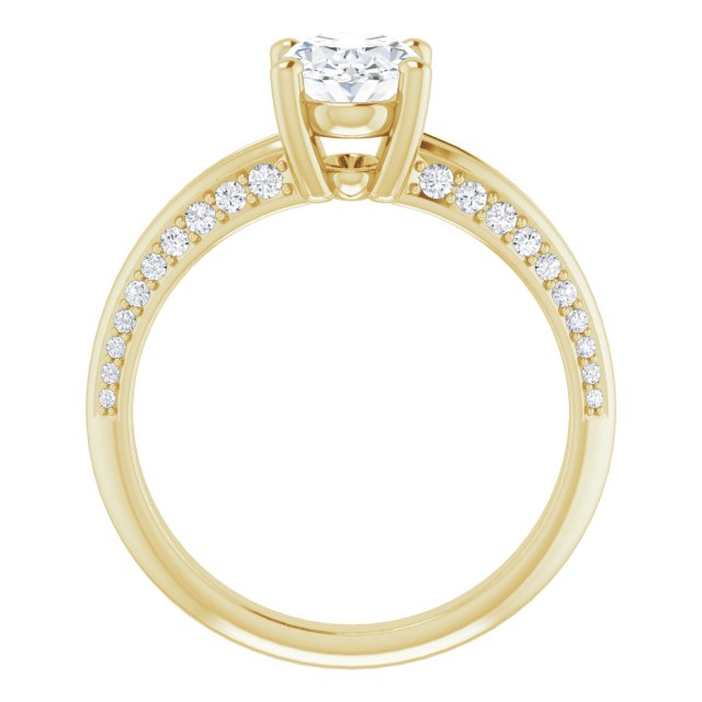 Cubic Zirconia Engagement Ring- The Apryl (Customizable Oval Cut Center with 4-sided-Accents Knife-Edged Split-Band)