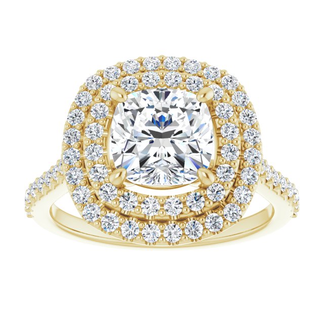 Cubic Zirconia Engagement Ring- The Danielle (Customizable Double-Halo Cushion Cut Design with Accented Split Band)