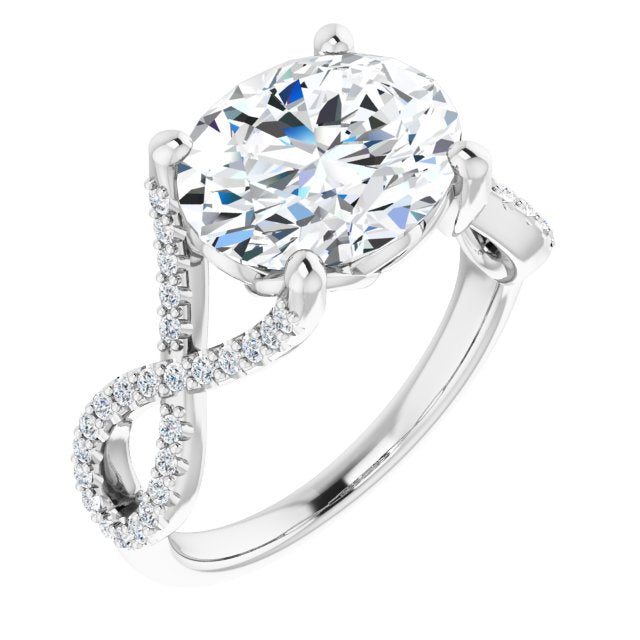 10K White Gold Customizable Oval Cut Design with Twisting Infinity-inspired, Pavé Split Band