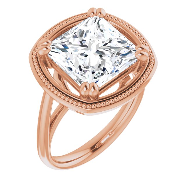 10K Rose Gold Customizable Princess/Square Cut Solitaire with Metallic Drops Halo Lookalike