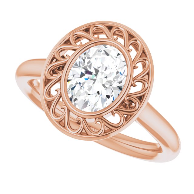 Cubic Zirconia Engagement Ring- The Addie (Customizable Cathedral-Bezel Style Oval Cut Solitaire with Flowery Filigree)