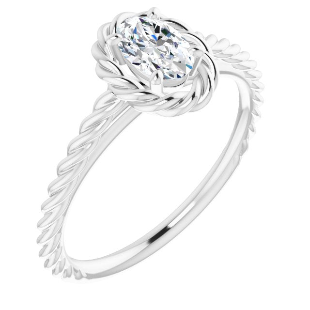 10K White Gold Customizable Cathedral-set Oval Cut Solitaire with Thin Rope-Twist Band