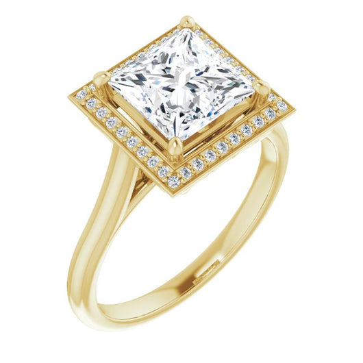 10K Yellow Gold Customizable Cathedral-Raised Princess/Square Cut Halo Style