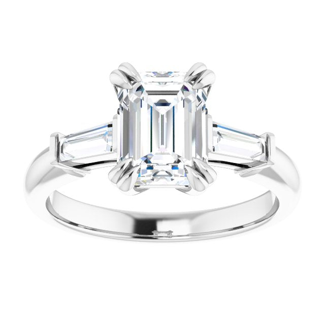 Cubic Zirconia Engagement Ring- The Betyhelena (Customizable 3-stone Radiant Cut Design with Tapered Baguettes)