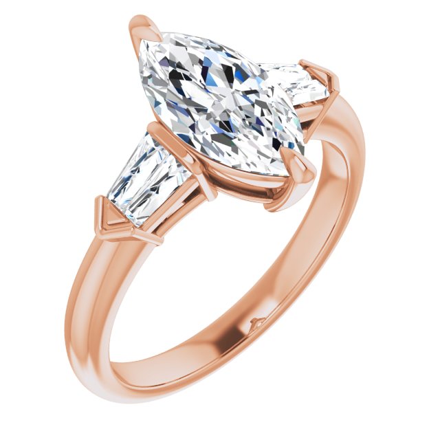 Cubic Zirconia Engagement Ring- The Fortunada (Customizable 5-stone Design with Marquise Cut Center and Quad Baguettes)