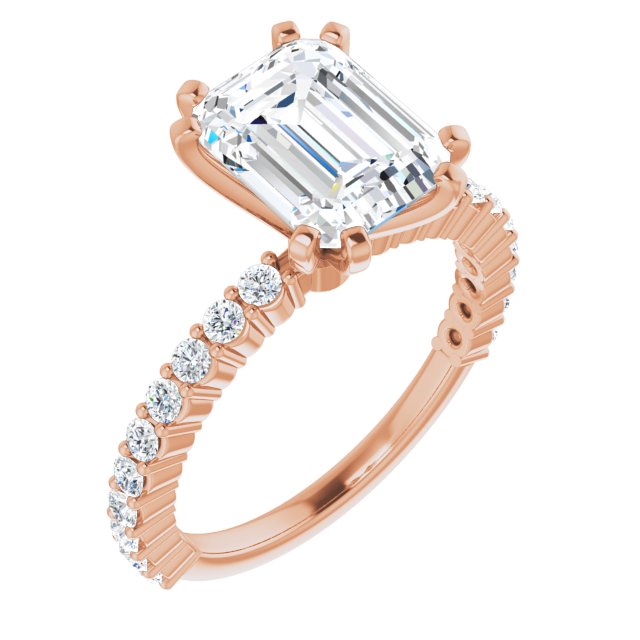 10K Rose Gold Customizable 8-prong Emerald/Radiant Cut Design with Thin, Stackable Pav? Band