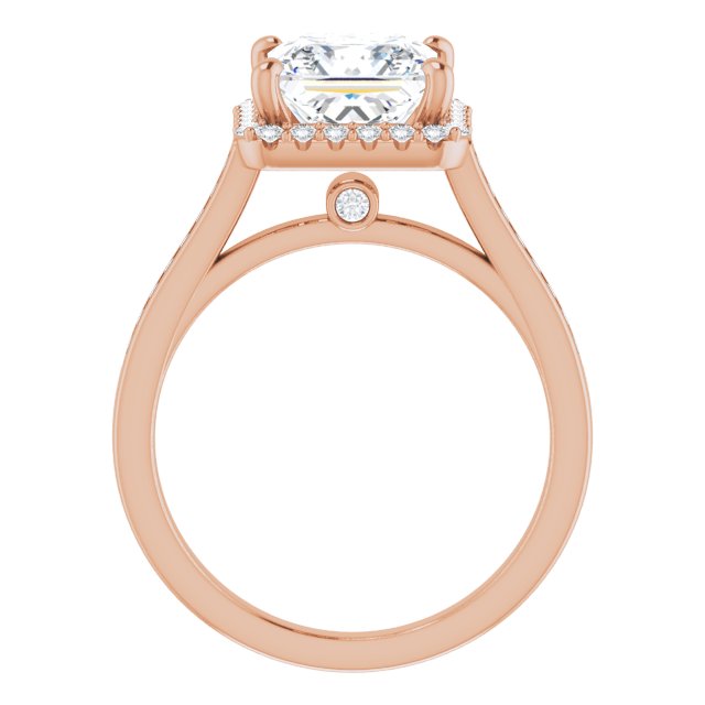 Cubic Zirconia Engagement Ring- The Star (Customizable Princess/Square Cut Design with Halo, Round Channel Band and Floating Peekaboo Accents)