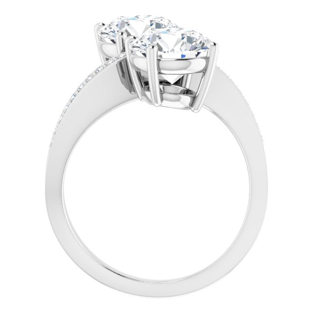 Cubic Zirconia Engagement Ring- The Ellie (Customizable 2-stone Round Cut Bypass Design with Thin Twisting Shared Prong Band)